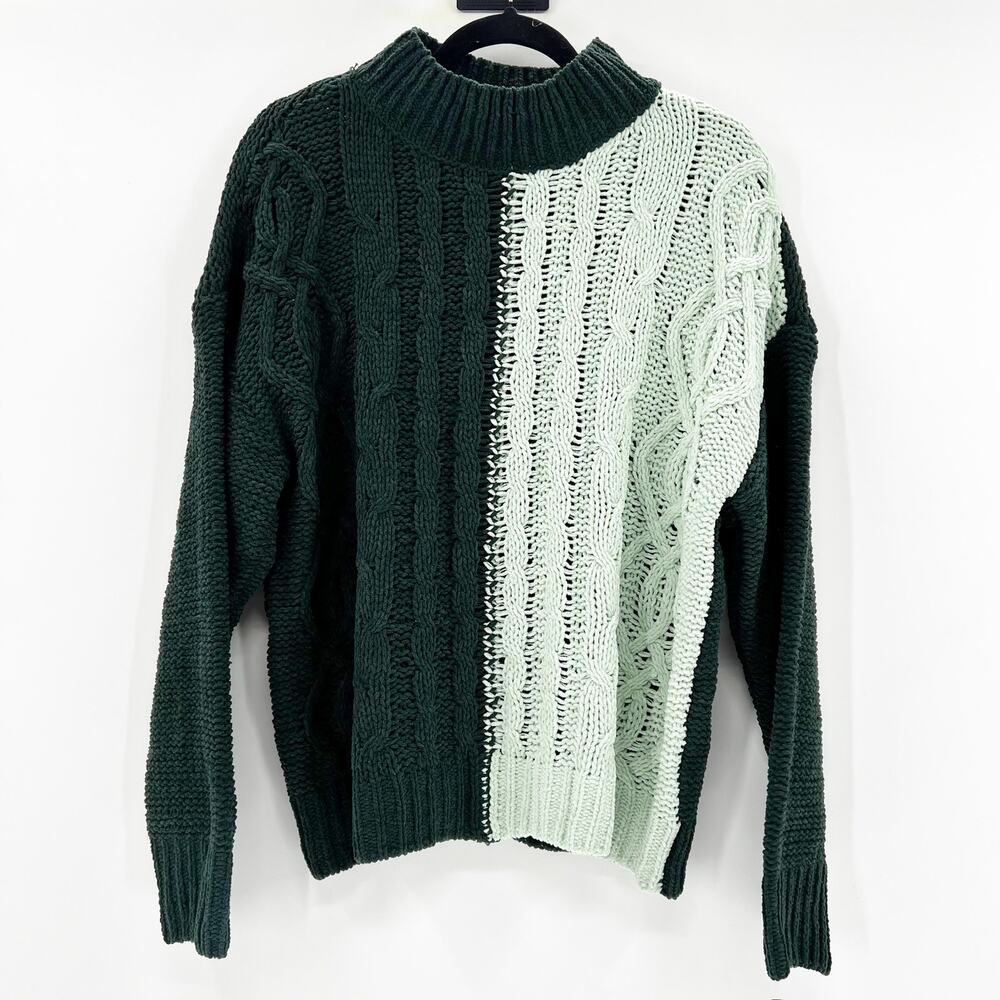 Love Ellie Women's Green Colorblock Cable Knit Long Sleeve Sweater Top Size XXL‎